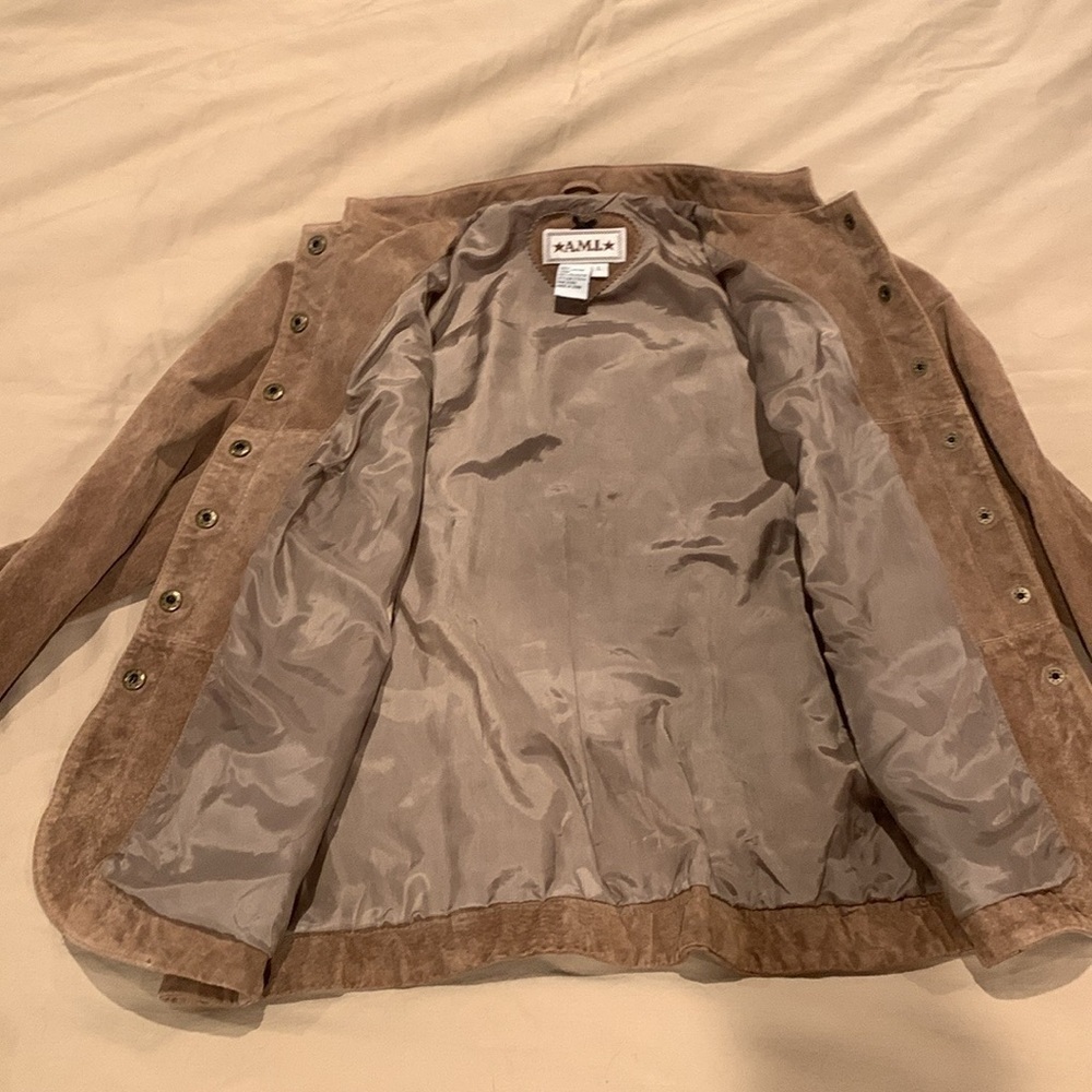 A.M.I Light Brown 100% Leather Jacket Size Large - Picture 16 of 16
